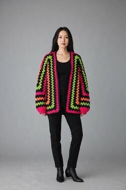 Handmade crochet granny square cardigan – bright neon colors, oversized fit